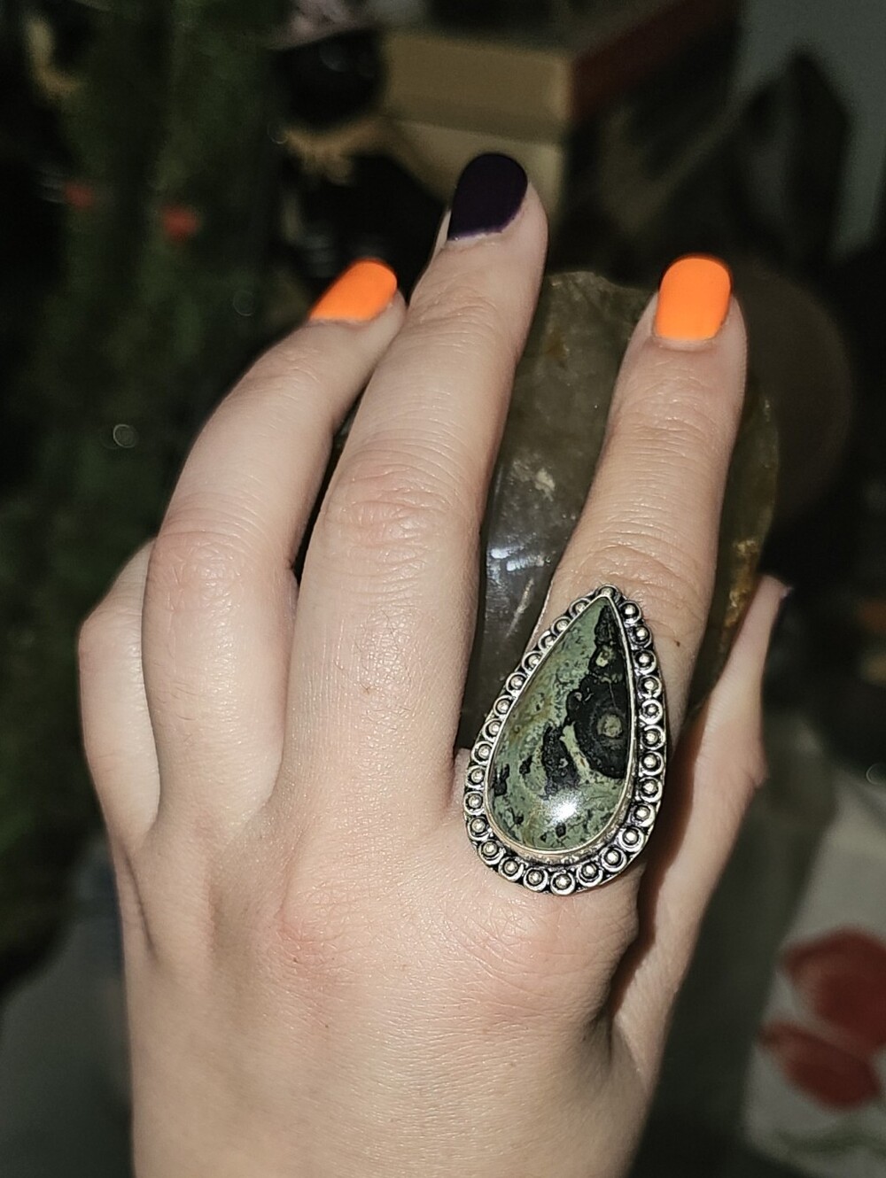 NEW✨️Sterling Silver High Grade Kambaba Jasper Statement Crystal Ring US 7.5 ✨️